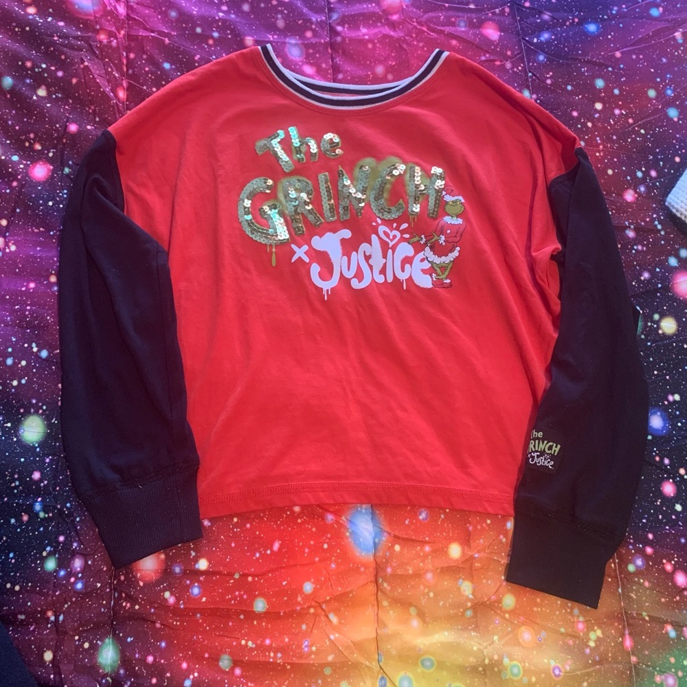 Justice The Grinch Orange  Pullover Sweatshirt with Black Accent